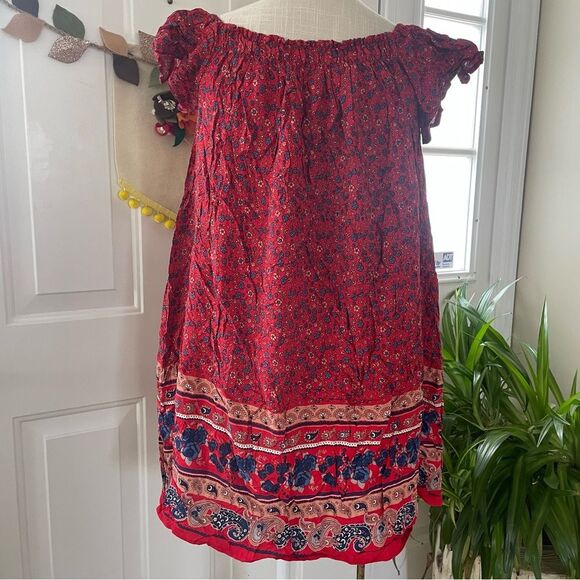 Anna-Kaci California Rustic Red Double Textured Tiered Floral Women'Dress, Sz S - Picture 6 of 11